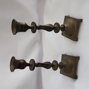 Antique-Style Brass Candle Holders - Pair